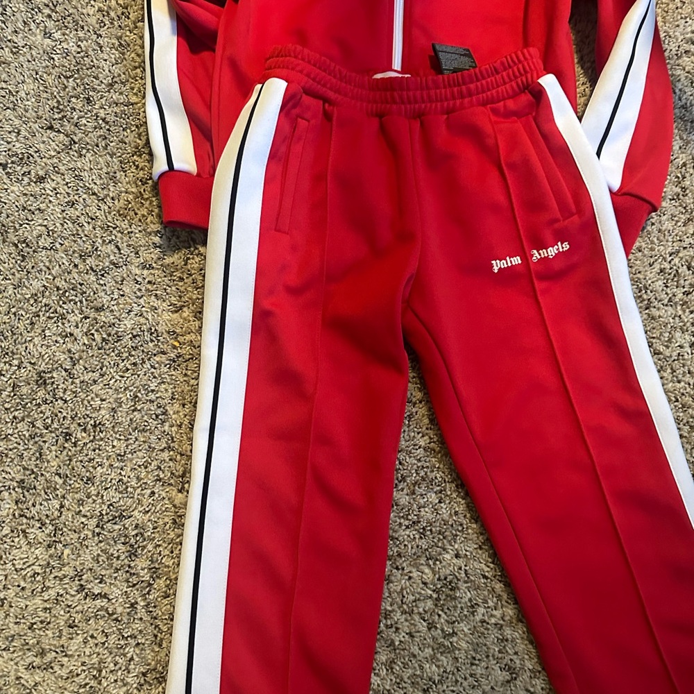 Palm Angels Kids Red Joggers with White Stripes